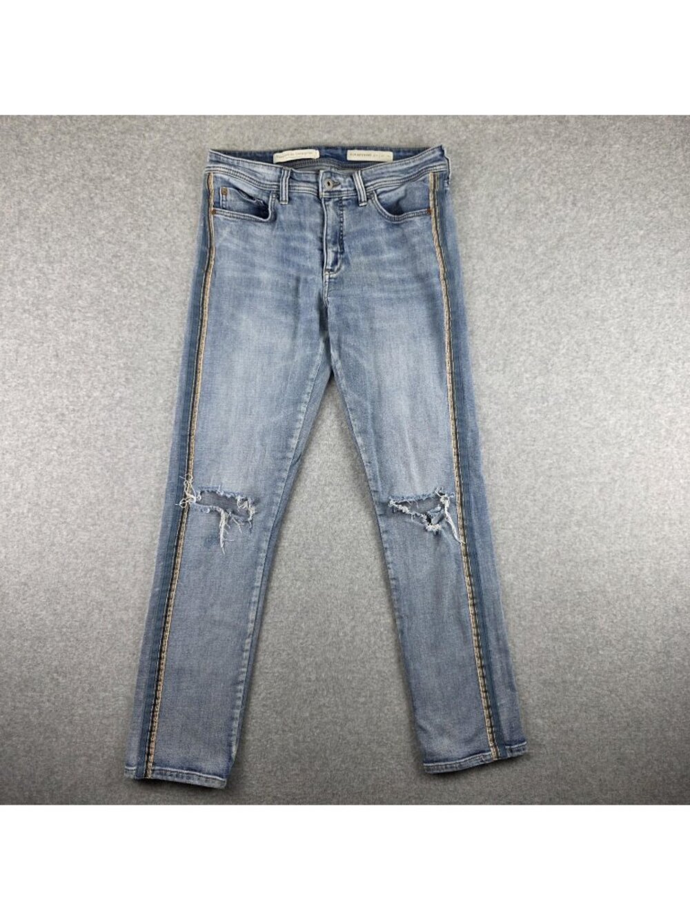 Pilcro Jeans Womens 27 Tall Slim Boyfriend Blue Distressed Side Stripe Stretch
